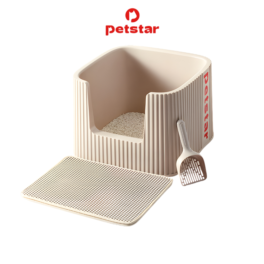 Petstar กระบะทรายแมว ห้องน้ำแมวขนาดใหญ่ ขอบสูง กันทรายกระเด็น พร้อมที่ตักทราย ทำความสะอาดง่าย