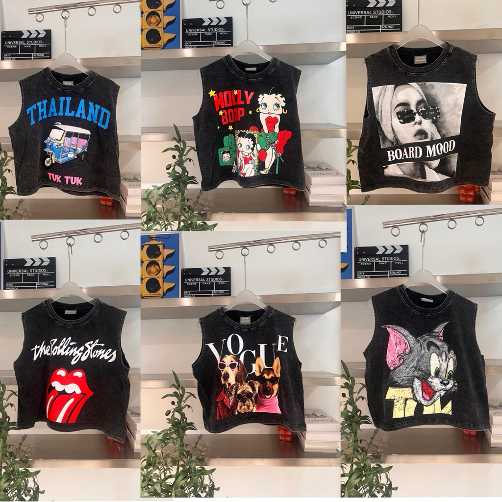 🌟STF_SHOP🌟 เสื้อครอป ผ้าวินเทจ คอกลม  crop สั้น Freesize “ยาว -19