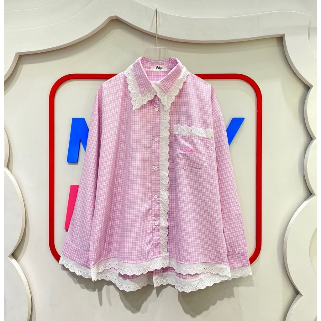 P05.เสื้อเชิ้ตโอเวอร์ไซส์ สีพาสเทลแต่งลูกไม้ งานนำเข้า สวยละมุนมาก อกหน้าผ้า50