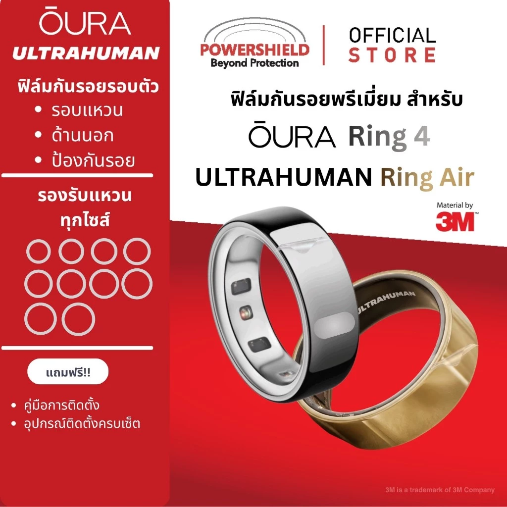 ส่งด่วน ฟิล์มกันรอยแหวน Smart Ring Oura 4/5/Ceramic, UltraHuman, Luna, RingConn Gen2/Gen2 Air จาก POWERSHIELD