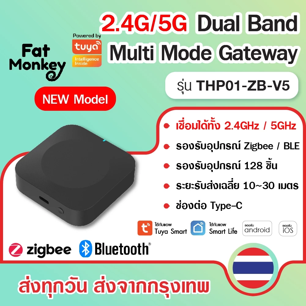 Tuya Dual Band Multi Mode Gateway 2.4,5GHz รุ่น THP01-ZB-V5 สำหรับเชื่อมต่ออุปกรณ์ Zigbee และ Bluetooth