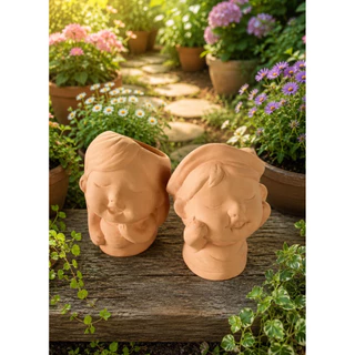 ตุ๊กตาดินแดงปูนปั้น /กระถางดินแดง ตกแต่งสวน 3 ตัว 100 บาทคละแบบ(เลือกแบบทักแชท)ธาตุสี่เซรามิก