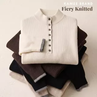 Kamee-Fiery Knitted เสื้อไหมพรมผสมขนแกะ บุขนลองจอน กระดุมหน้า