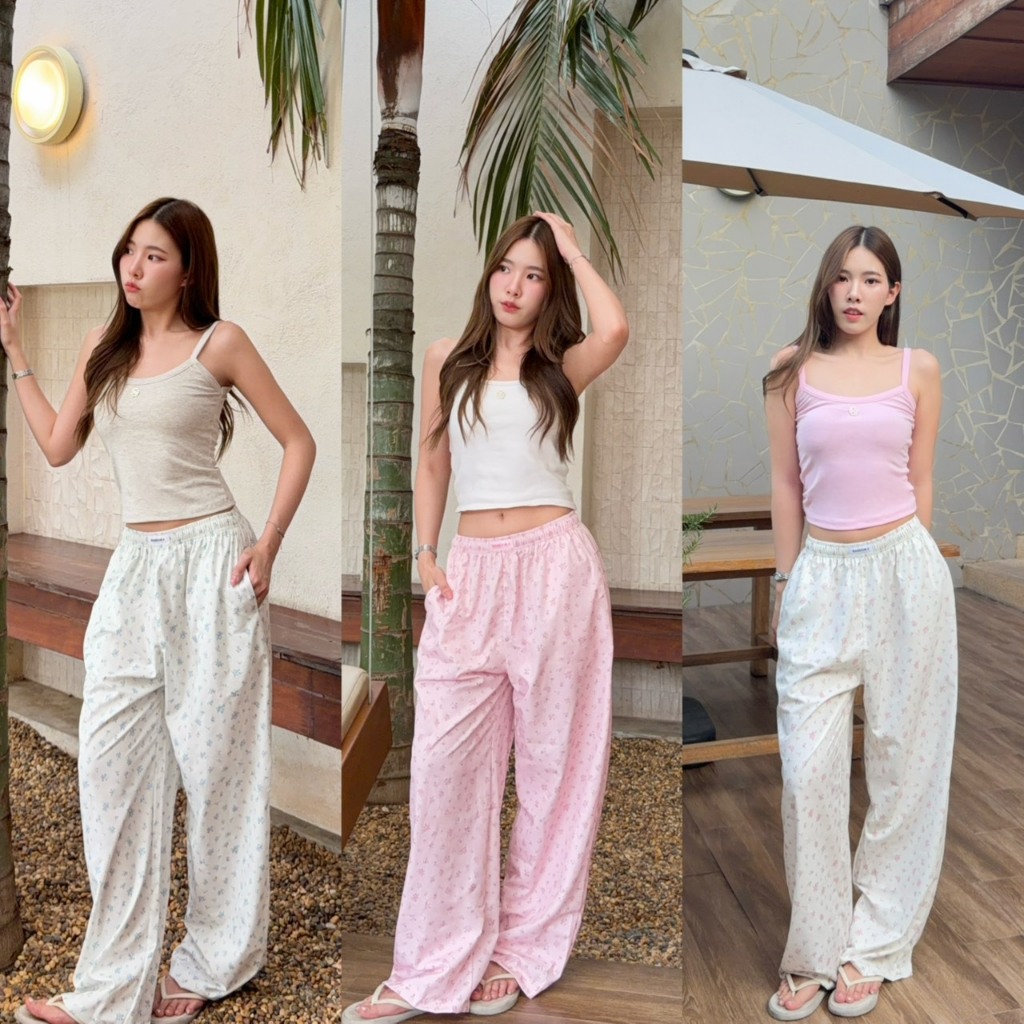 BABEJUB.X l PEONY PANTS กางเกงลายดอกไม้ มีเชื่อกรูดข้างใน ผ้าดีมากก ไม่บางงงง