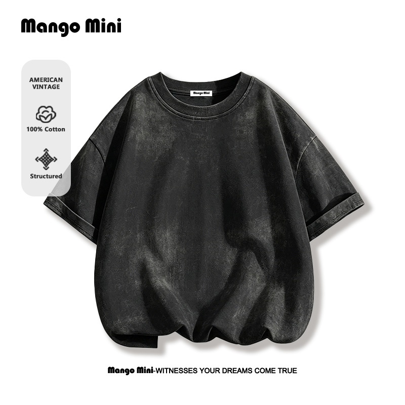 เสื้อแขนสั้นเด็กชาย สีพื้น kids Distressed T-shirt ทรงหลวมใส่สบาย ทันสมัยและอินเทรนด์ พร้อมส่งจากกทม