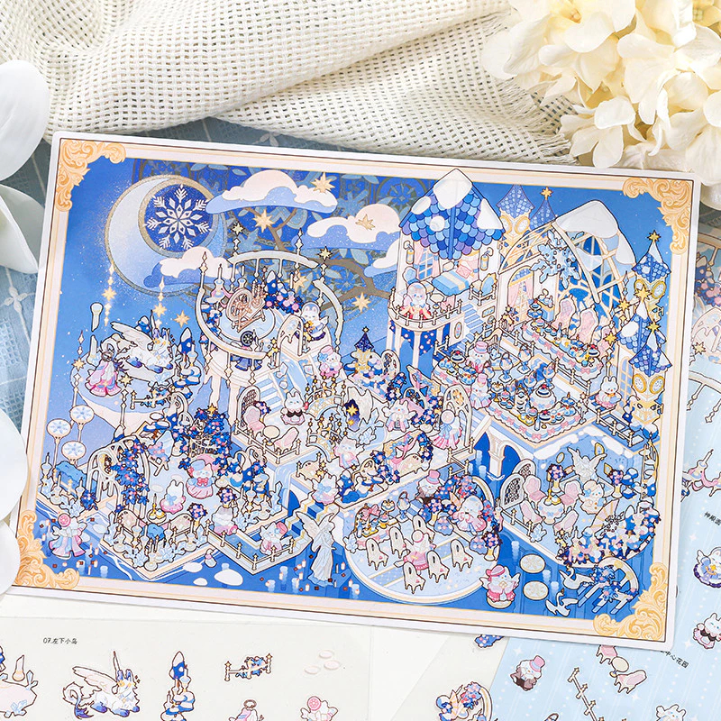 [แฟนตาซีเนอสเซอรี่ Rhyme Series] ฤดูหนาว North Whirling Cloud Court การ์ตูน 3D ขนาดใหญ่พิเศษกันน้ําภูมิทัศน์สติกเกอร์สํา