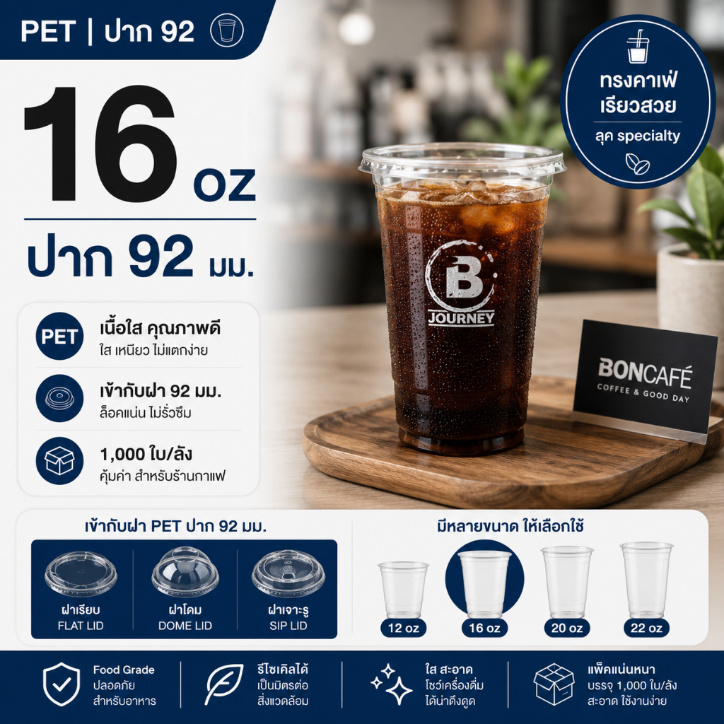 [ยกลัง]แก้วพลาสติก FPC PET FP - 16oz. Ø92 แก้ว 16 ออนซ์แก้ว PET 16 ออนซ์ หนา ทรงสตาร์บัคส์ปาก 92 มม.