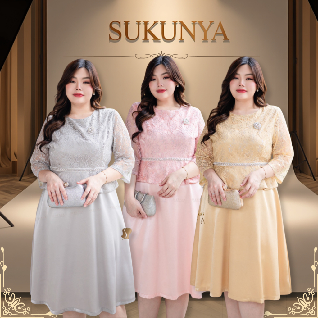 ชุดเดรสแต่งลูกไม้ Bysukunya รุ่น 6368 สีทอง/โอรส/เทา ไซส์ S-4XL - Dress, Clothing