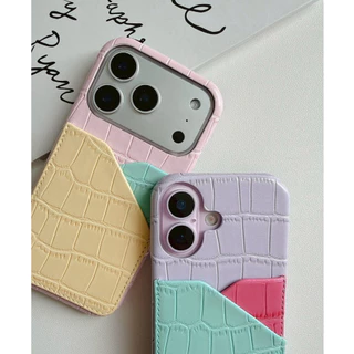 [i17] ส่งด่วน⭐️5โทนสี R1858 เคสหนังใส่บัตร โทนสีพาสเทล เคสไอโฟน สำหรับ iPHONE i11-17Promax