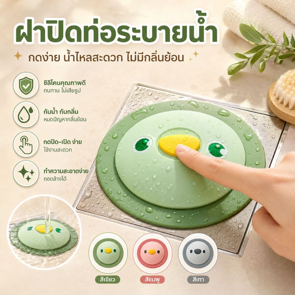 ฝาปิดท่อระบายน้ำ กันกลิ่น ท่อน้ำ แบบซิลิโคน ลายการ์ตูน กันแมลง - อาบน้ำ