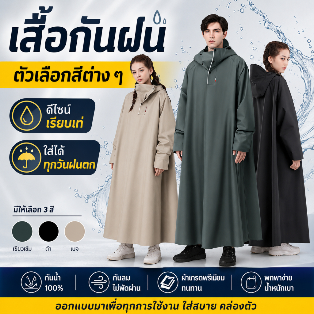 【Peak Go】เสื้อกันฝนผู้ใหญ่ กันน้ำ ทนทาน ข้อมือยางยืด ขนาดเดียวใส่ได้ทุกคน รถจักรยานยนต์ Rain Coa