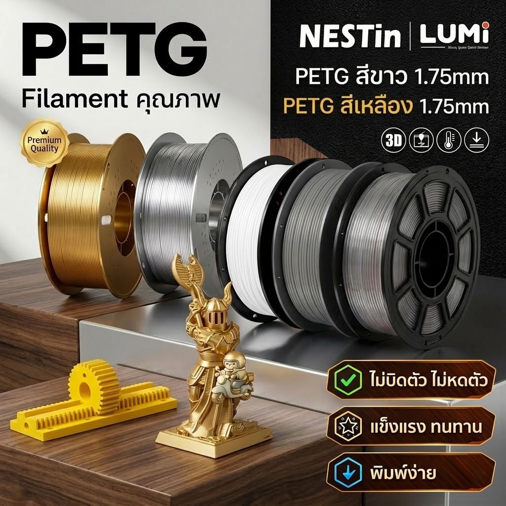 วัสดุสีทอง/สีเงิน PETG Filament  เส้นพลาสติก filament 1.75mm 1kg พร้อมส่ง คุณภาพสูง แข็งแรง ทนทาน เรียบเนียนสวย
