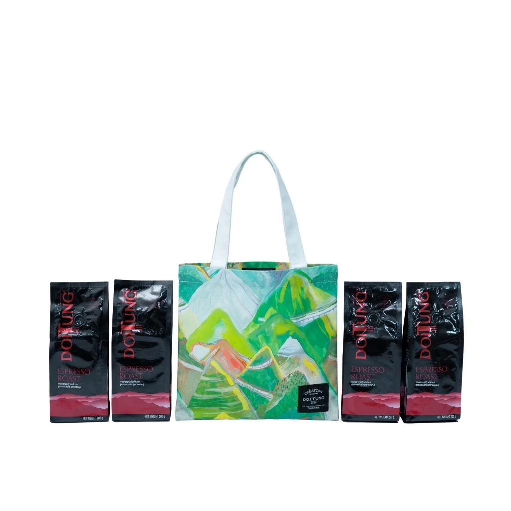 DoiTung กาแฟคั่วบด สูตรเอสเพรสโซ่ โรสต์ 4 ถุง ฟรี Tote Bag S (PET) 1 ใบ