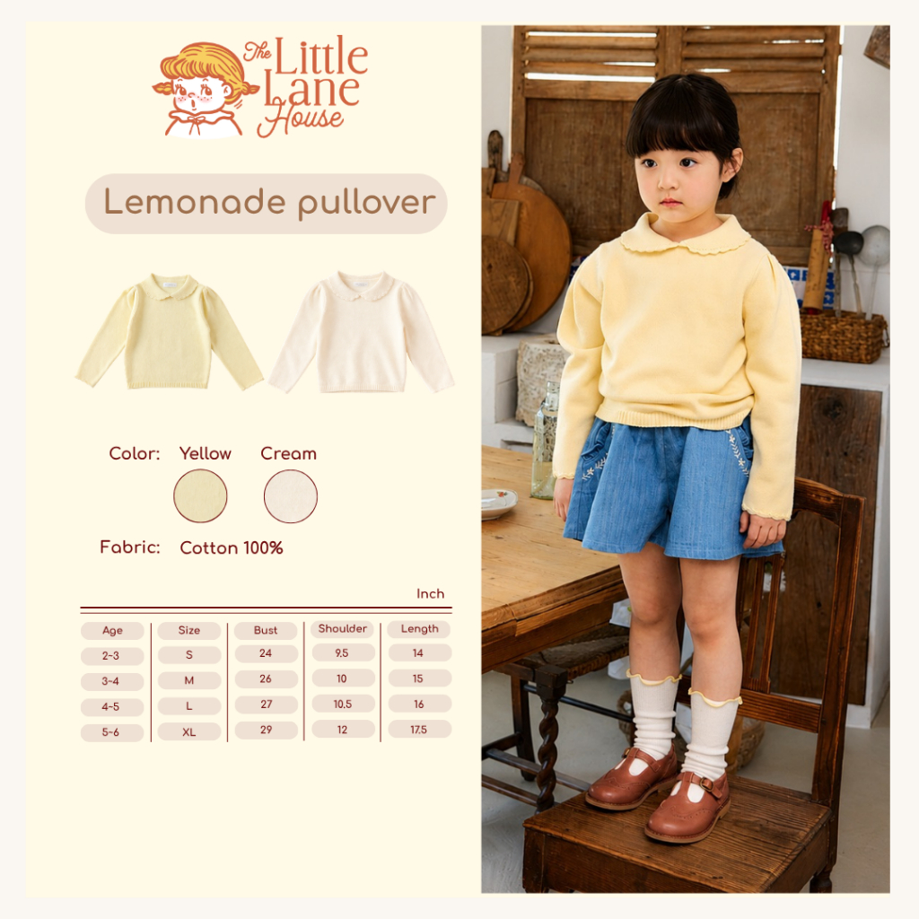 เสื้อแขนยาวสเวตเตอร์สวมหัว Lemonade pullover (Cream / Yellow Butter)