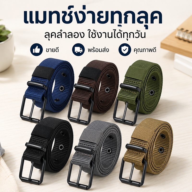 เข็มขัดผ้าไนลอน หัวล็อกโลหะ งานแน่น ใส่สบาย แข็งแรง ไม่ย้วย ผ้าแน่น หัวเข็มขัดแข็งแรง ใส่สบาย ปรับง่าย ไม่หลุดไม่บาดเอว