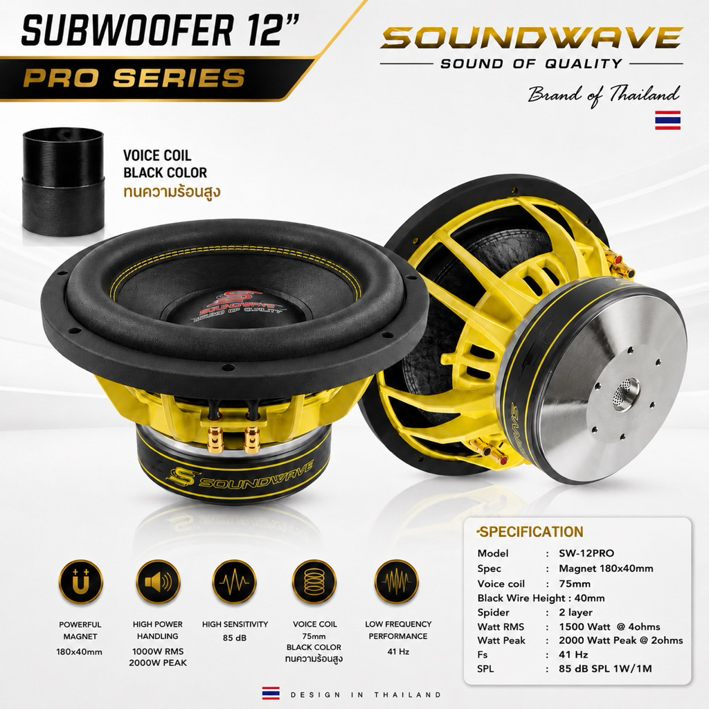 SOUNDWAVE ดอกซับ SW-12PRO 12นิ้ว ลำโพงรถยนต์ , ดอกลำโพง , ดอกลำโพงซับเบส ,ซับวูฟเฟอร์, เครื่องเสียงรถ , กำลังวัตร์ 2500W