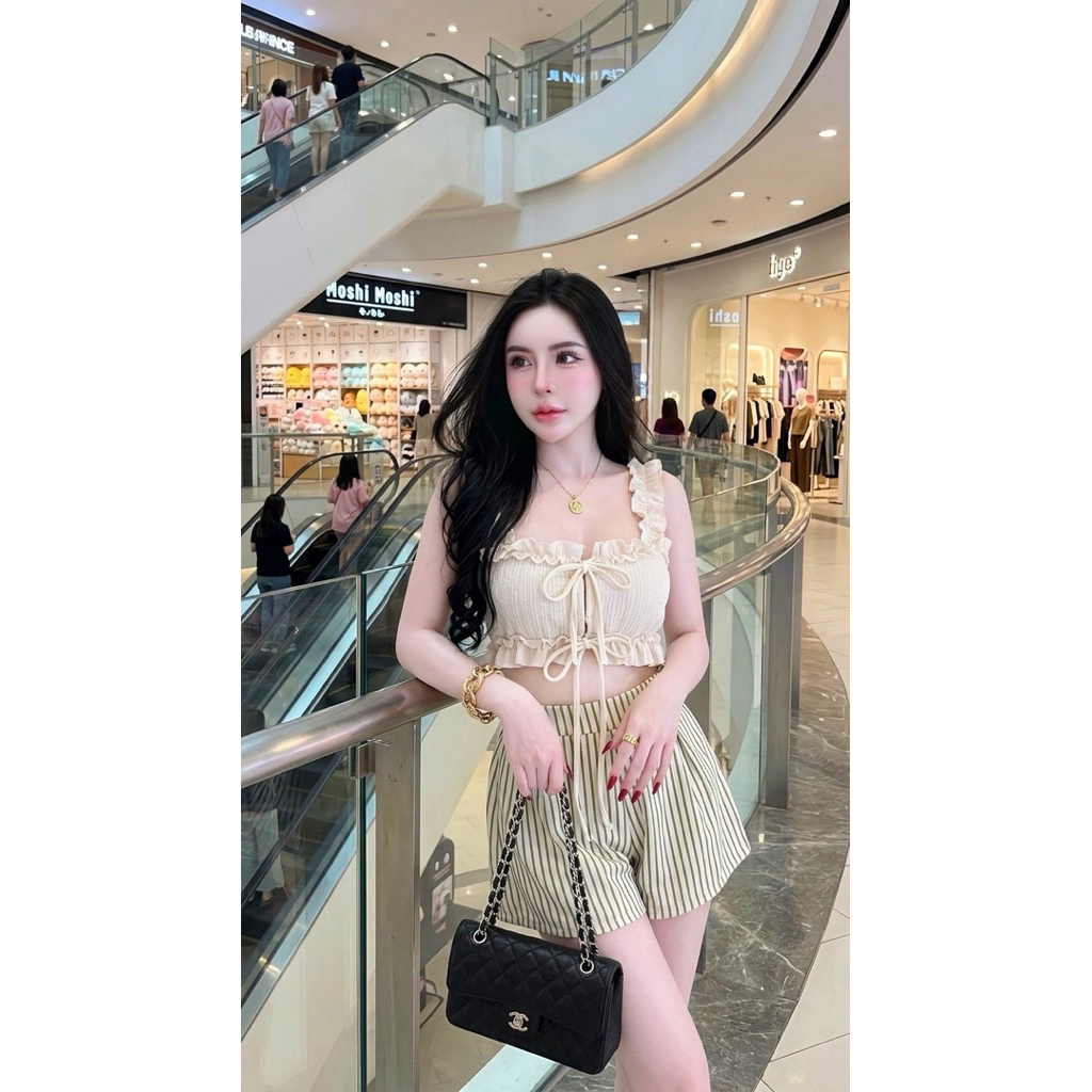 👗พร้อมส่ง👗ชุดเชต 2 ชิ้น เสื้อ+กางเกงลายริ้ว สวยเป๊ะ