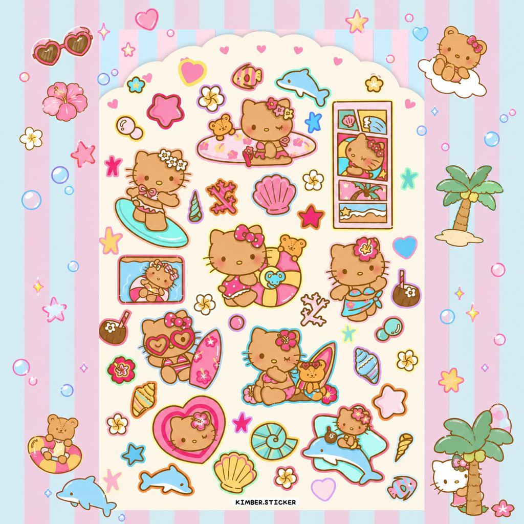 พร้อมส่ง ใหม่ สติกเกอร์ kitty sanrio kuromi ทุกลาย ขนาด A6 sticker ไดคัทกันน้ำ