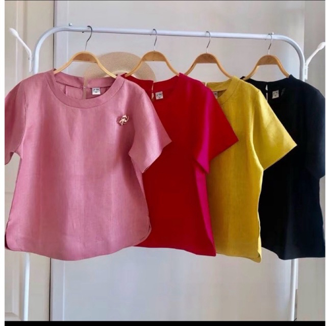 เสื้อลินินแท้100 แขนสั้นเจาะกระดุมหลังเก๋ๆ 1 เม็ด  ผ้าสวย สีสันสดใส