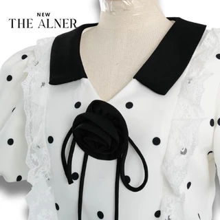 Paris Dot Set ชุดเซตเสื้อขาวคอปกดำลายจุด กางเกงขายาวThealner(ดิอัลเนอร์) AN567