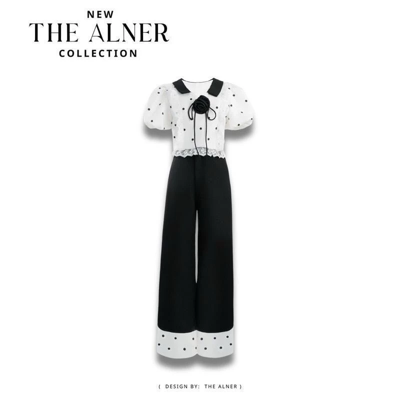Paris Dot Set ชุดเซตเสื้อขาวคอปกดำลายจุด กางเกงขายาวThealner(ดิอัลเนอร์) AN567