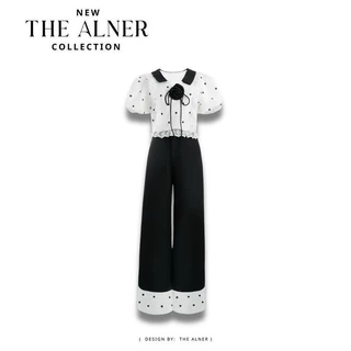 Paris Dot Set ชุดเซตเสื้อขาวคอปกดำลายจุด กางเกงขายาวThealner(ดิอัลเนอร์) AN567