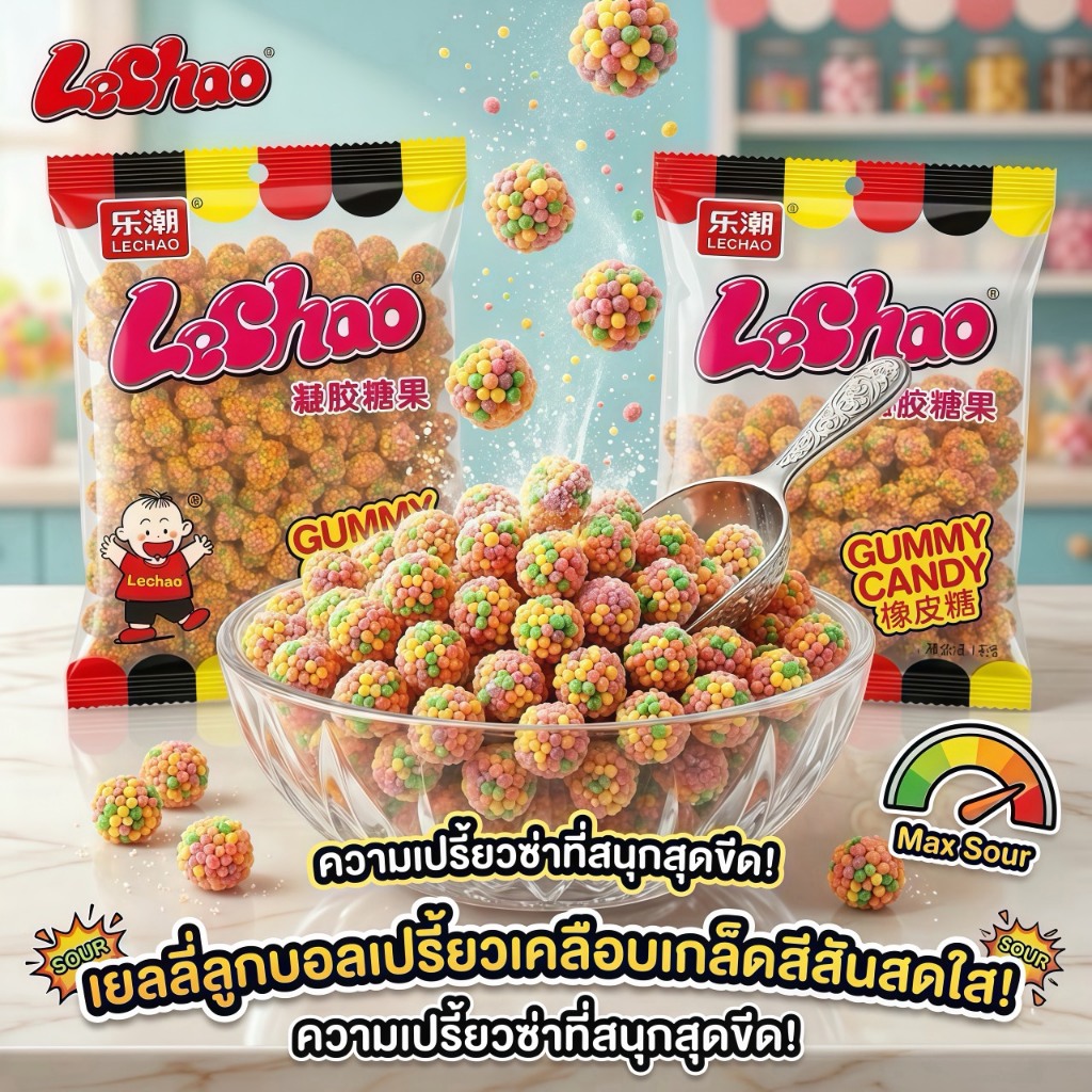 เยลลี่ลูกบอลเปรี้ยว เคี้ยวหนึบหนับ ถุงใหญ่ 1 กิโลกรัมสุดคุ้ม เม็ดกรอบหลากสี อร่อยเพลินทุกคำ