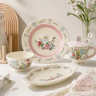 🐰ชุดจานชามเซรามิค Victorian Bunny Garden ลายกระต่ายพาสเทลสุดคิวท์ เหมาะกับHomeCafe และเป็นของขวัญสุดน่ารัก 💐Lassie Decor