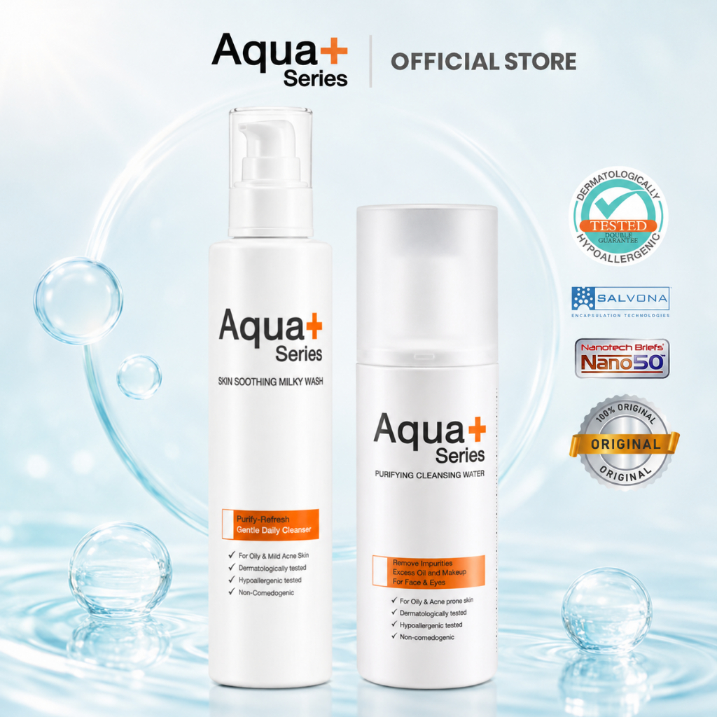 ( ชุดเซ็ต ) Aquaplus Skin Soothing Milky Wash 175 ml & Purifying Cleansing Water 150 ml
