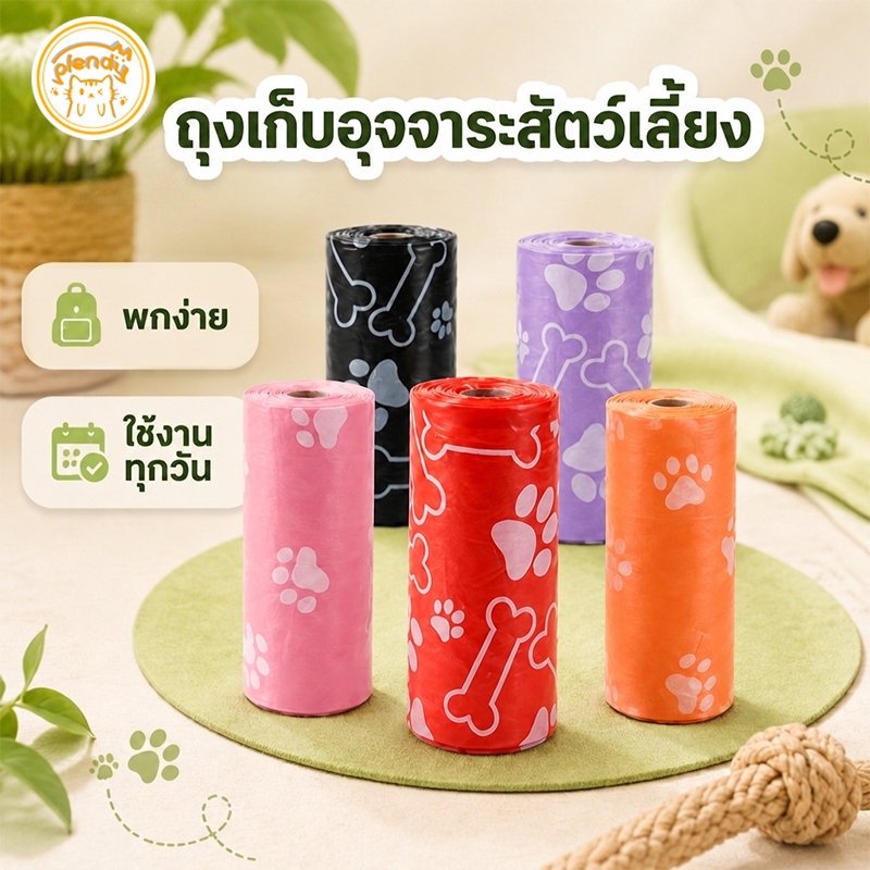 Plendy ถุงเก็บอุจจาระสัตว์เลี้ยง กันน้ำ PE พกพาสะดวก 5สี ใช้ได้ทั้งสุนัข แมว เดินเล่น สะอาดมือ