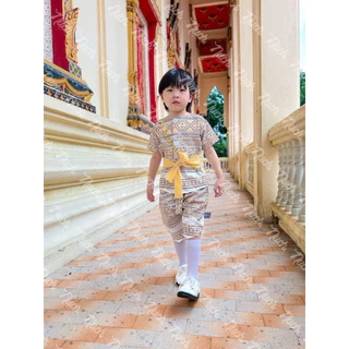 ชุดไทยประยุกต์เด็กผู้ชายโทนสีสุภาพ แถมผ้าผูกเอว (ผ้าฝ้าย) +1 ไซส์