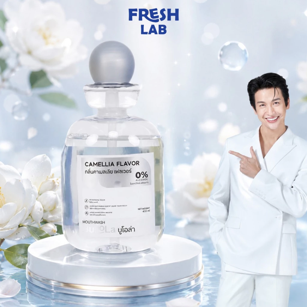 BUOOLA Camellia Mouthwash น้ำยาบ้วนปากกลิ่นใหม่ กลิ่นคาเมลเลีย สูตรหอมกว่าเดิม เย็นสดชื่น แอลกอฮอลล์0%