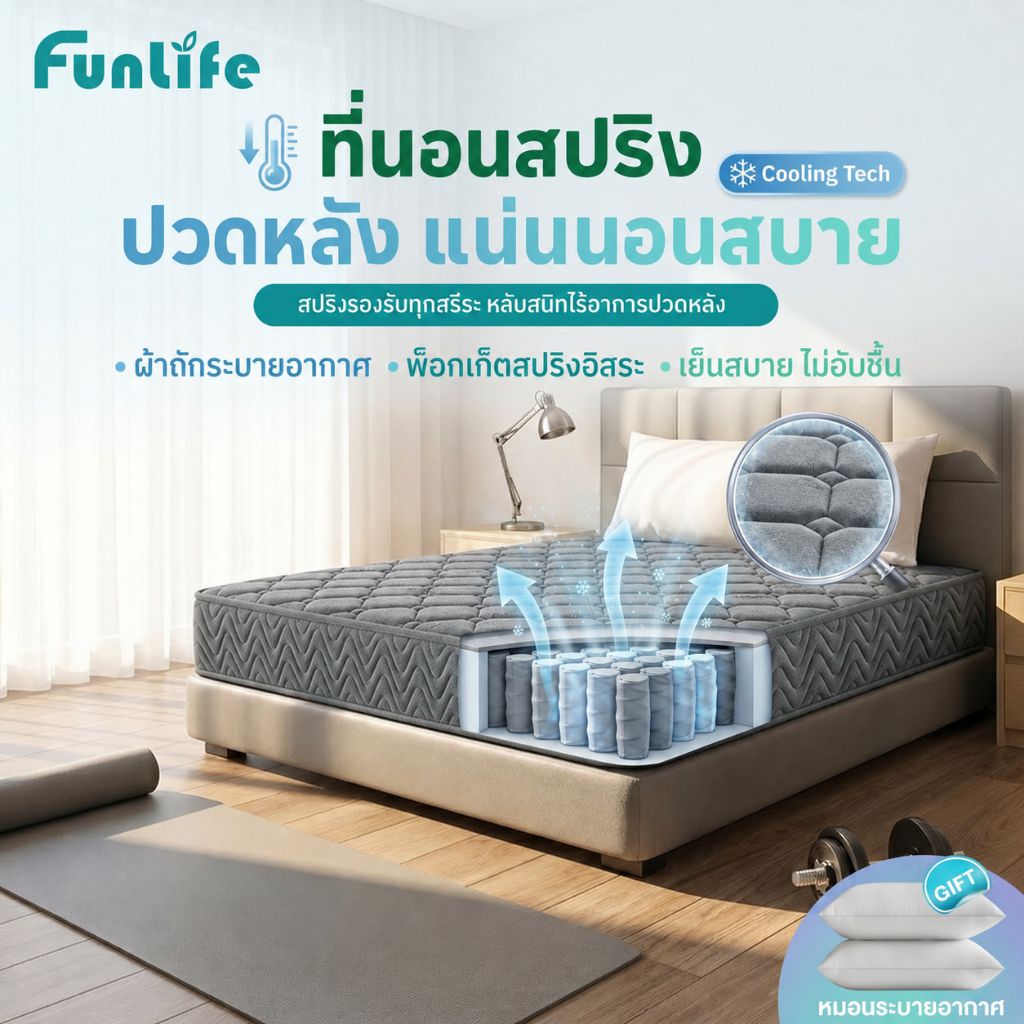 [ส่งฟรี] ที่นอนสปริง หนา 8 นิ้ว 3.3ฟุต/4ฟุต/5ฟุต/6ฟุต แก้ปวดหลัง แน่นนอนสบาย จัดส่งในกล่อง
