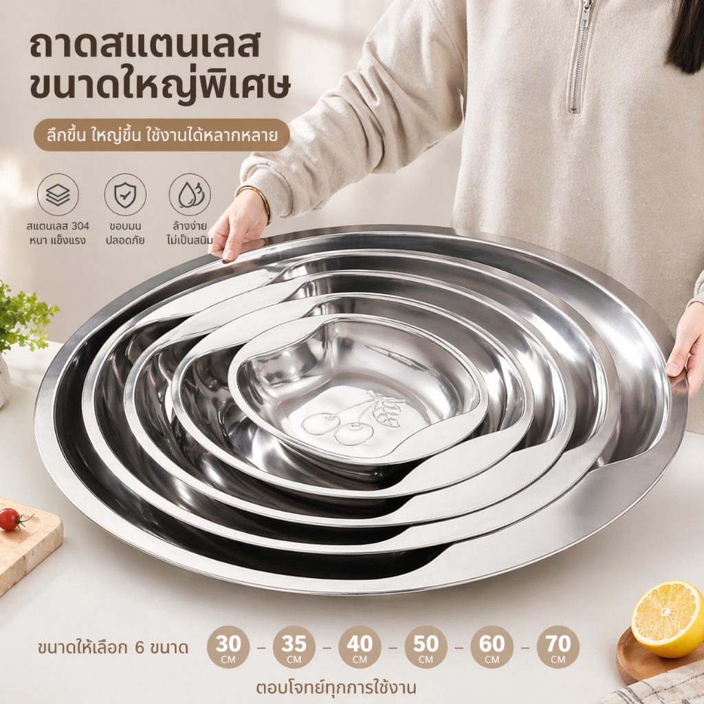 ถาดสแตนเลสทรงรี ถาดนึ่งปลา ถาดลึกหนาพิเศษ ขนาด 30-70 ซม. ใช้เตรียมอาหาร นึ่งปลา เสิร์ฟอาหาร สำหรับบ้านและร้านอาหาร