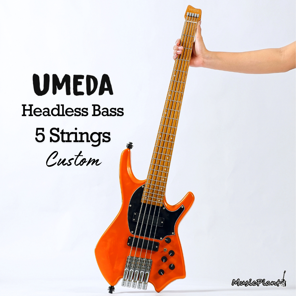 Umeda - Custom Black Oange Active Headless Bass 5 Strings (3.6 Kgs)