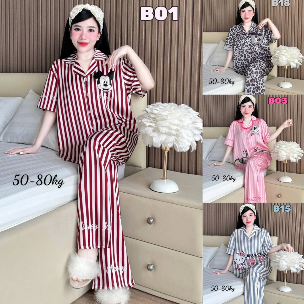 🔥งานใหม่🔥แขนสั้น-ขายาว Free size อก44” ผ้าไหมทอ(Silk Satin) เกรดพรีเมียม นุ่ม ลื่น ใส่สบาย