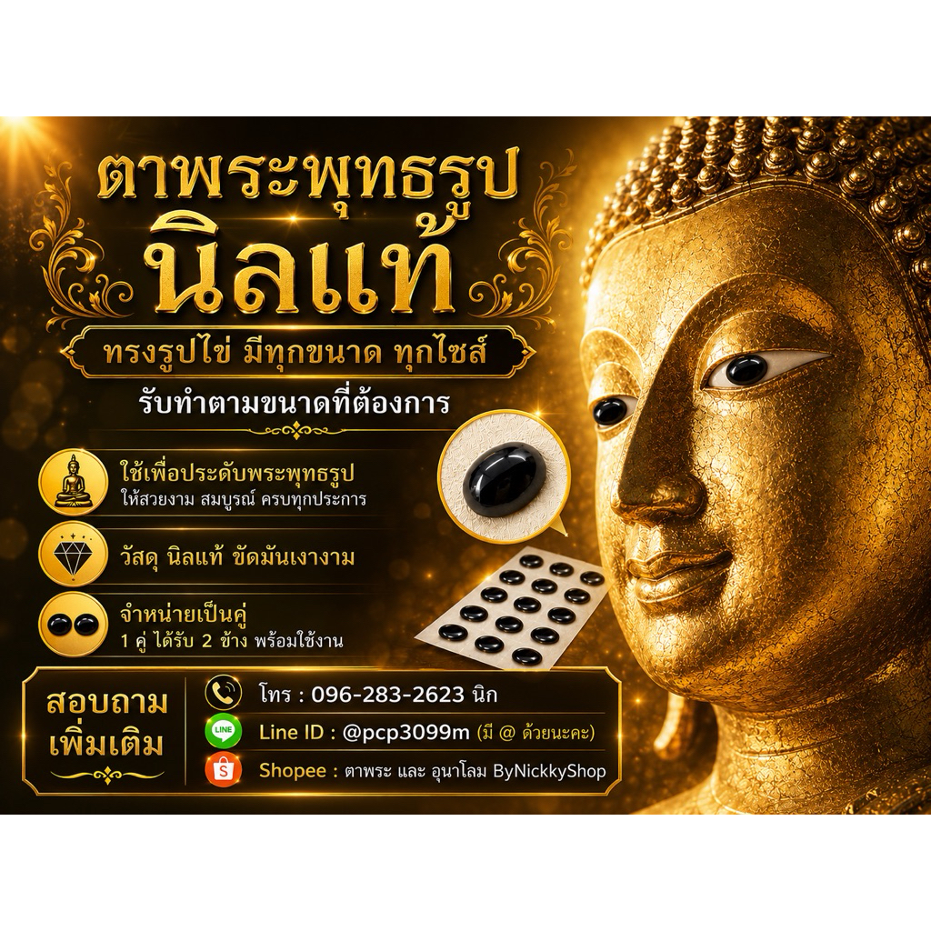 ส่งฟรี+สินค้าพร้อมส่ง ขายเป็นคู่ แถมตาขาวมุกแท้ ตาพระพุทธรูป ทรงรูปไข่ ขนาดต่างๆ ตาพระพุทธรูป พระเนตรพระพุทธรูป