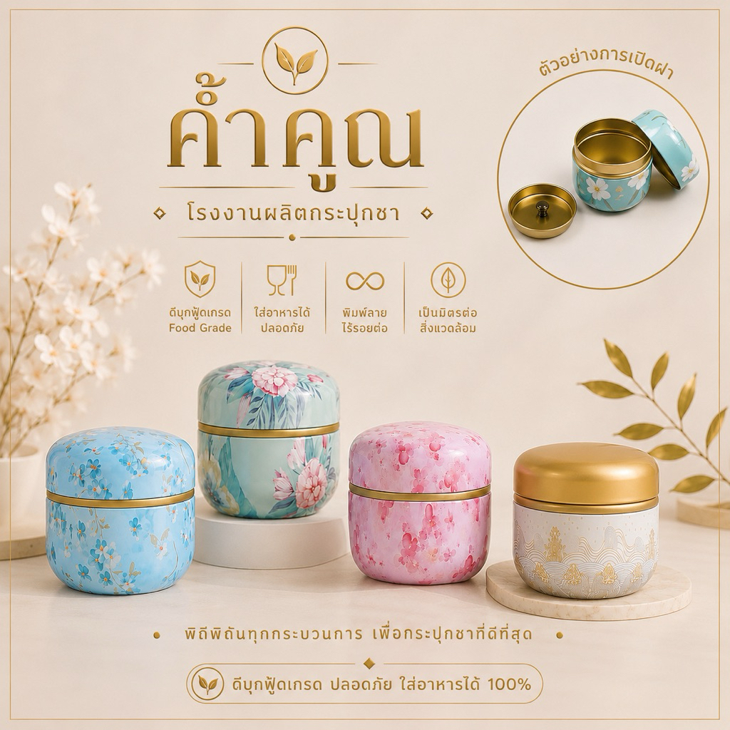 กระปุกเก็บผงมัทฉะ และใบชา แบบฝาสองชั้น (ดีบุก ฟู้ดเกรด) ใส่ได้100 กรัม 🚀พร้อมส่ง ส่งด่วนทันที🚀