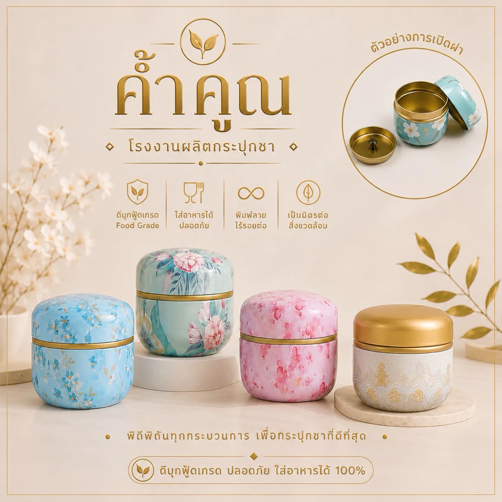 กระปุกเก็บผงมัทฉะ และใบชา แบบฝาสองชั้น (ดีบุก ฟู้ดเกรด) ใส่ได้100 กรัม 🚀พร้อมส่ง ส่งด่วนทันที🚀