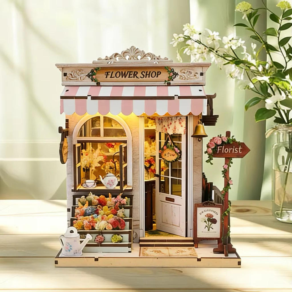 กระท่อมหวาน รุ่น XY-B03 ร้านขายดอกไม้ชายคาแสนหวาน งานอดิเรก ของสะสม โมเดลไม้ประกอบเอง