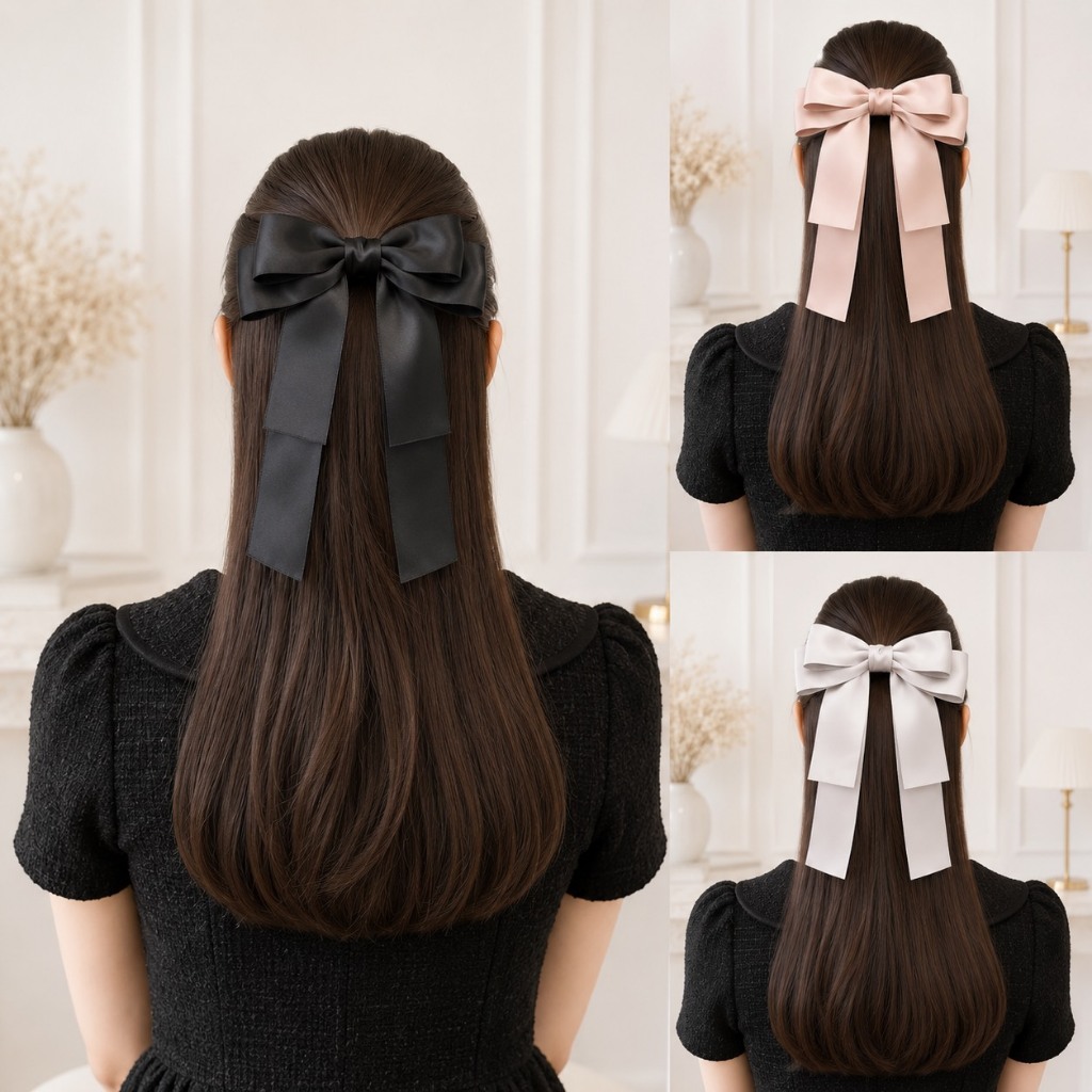 โบว์ติดผมงานพรีเมียม ผ้าซาตินเกรดหรู Matte Satin Ribbon Hair Bow กิ๊บหนีบแน่น สไตล์เกาหลี