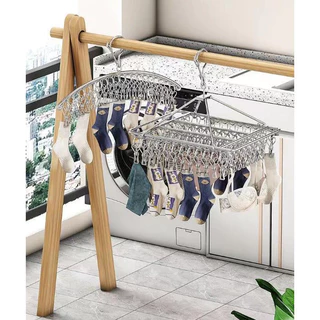 ที่ตากผ้าสแตนเลส 40 ตัวหนีบ พร้อมขอหมุนกันลม สำหรับตากถุงเท้า ชุดชั้นใน และเสื้อผ้า ซื้อหนึ่งแถมหนึ่ง