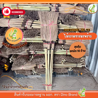(ยกมัด 10 ด้าม )ไม้กวาดทางมะพร้าว รุ่นตัดปลายสั้น ด้ามไม้ไผ่ เเข็งเเรง ทนทาน ( พร้อมส่ง ) ความยาว 120 ซม Dino Brand