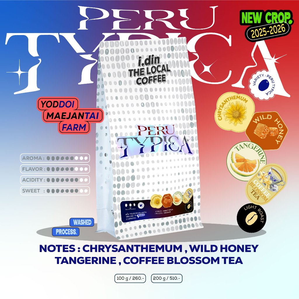 สายพันธุ์ PERU TYPICA หนึ่ง YODDOI -WASHED PROCESS (27.06.69) ,แม่จันใต้ / เชียงราย THAI อราบิกา