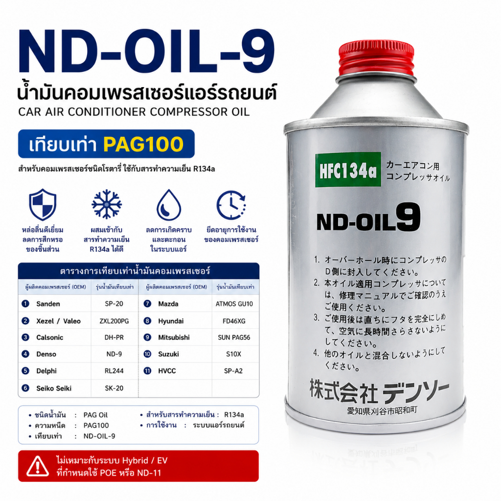 น้ำมัน คอมเพรสเซอร์ แอร์รถยนต์ OIL-9 น้ำมันคอม ขนาด 250 มล. น้ำมันคอมแอร์