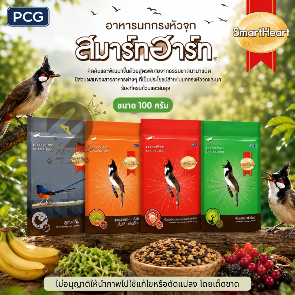 Smartheart  สมาร์ทฮาร์ท อาหารนก สำหรับนกกรงหัวจุกและนกกางเขนดง[ขนาด100กรัม] คัดสูตรพิเศษจากธรรมชาตินานาชนิดทุกช่วงอายุ
