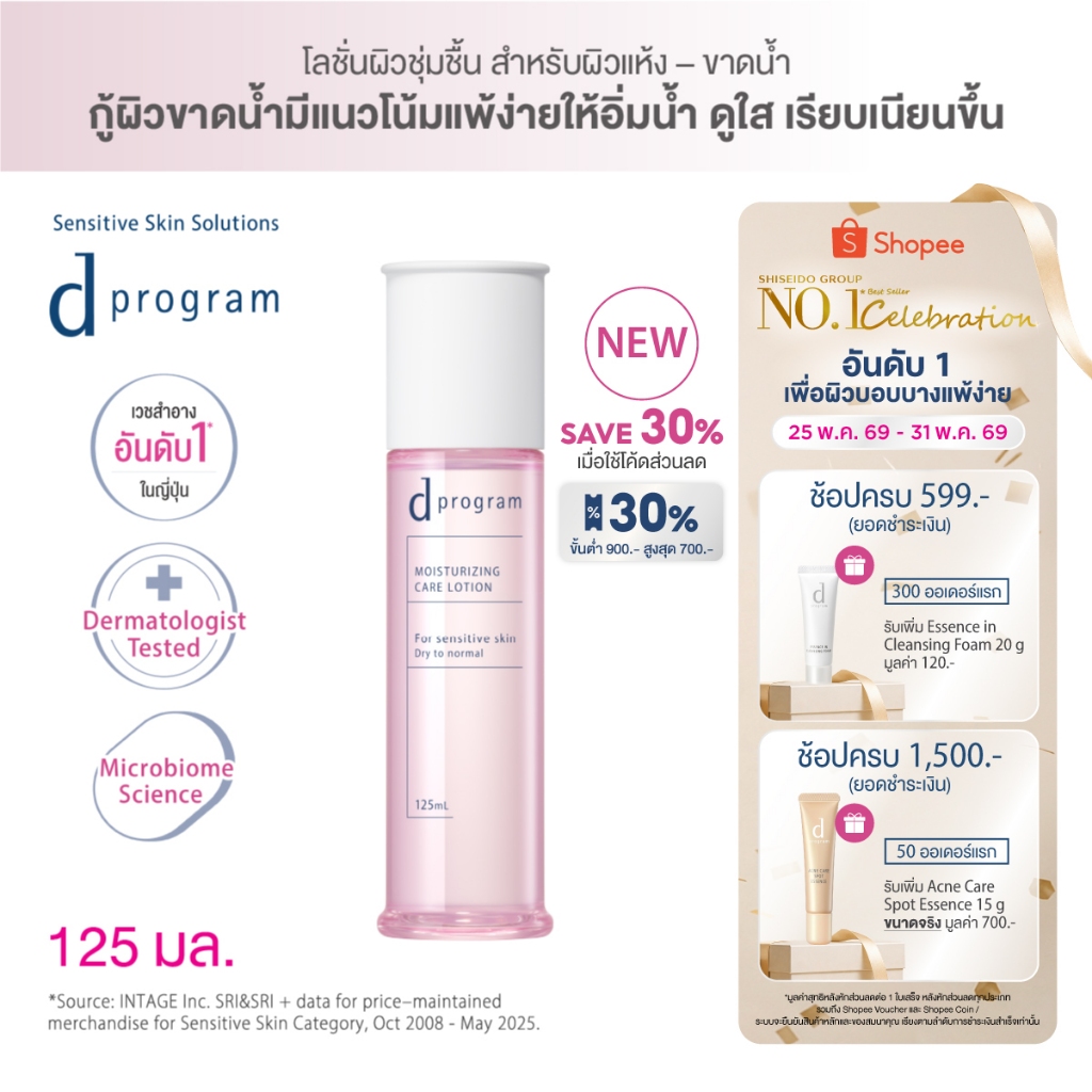 [พิเศษ 25-31 พค 69] [สูตรใหม่!] d program ดี โปรแกรม มอยส์เจอไรซิ่ง แคร์ โลชั่น 125 mL