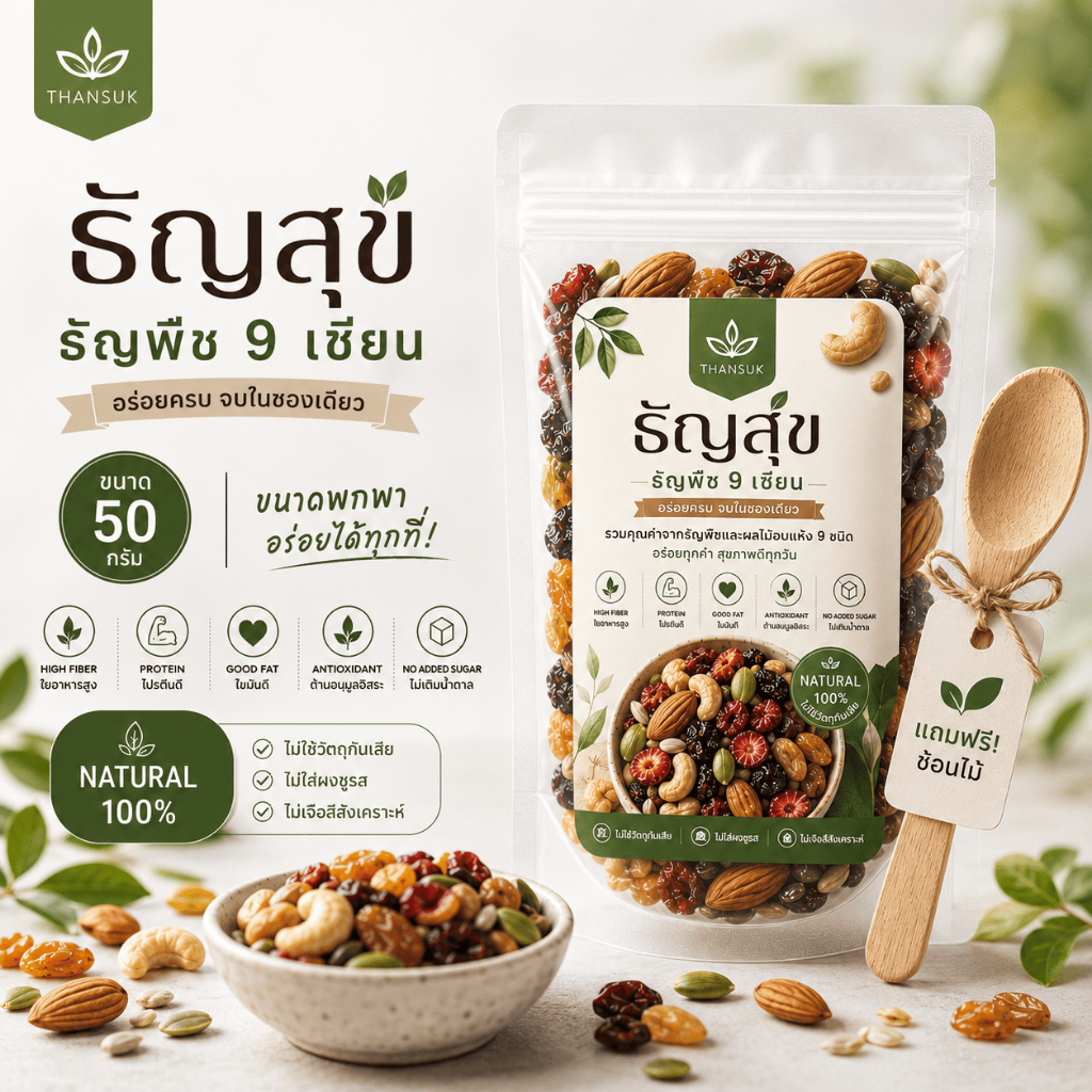 ธัญพืช 9 เซียน (50 g) สูตรอบกรอบพร้อมทาน (Healthy Superfood Mix)