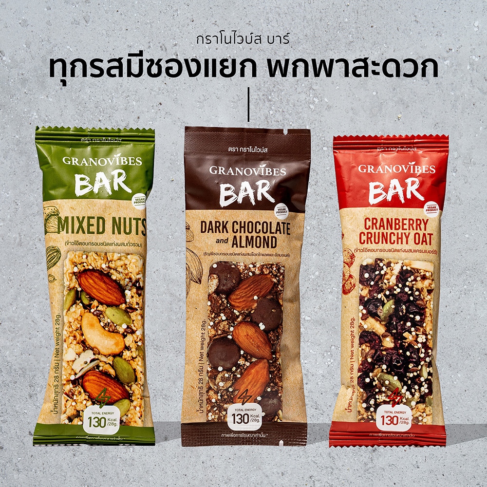 [1 ชิ้น] Granovibes Bar กราโนล่า ชนิดแท่งผสมซูเปอร์ฟู้ด
