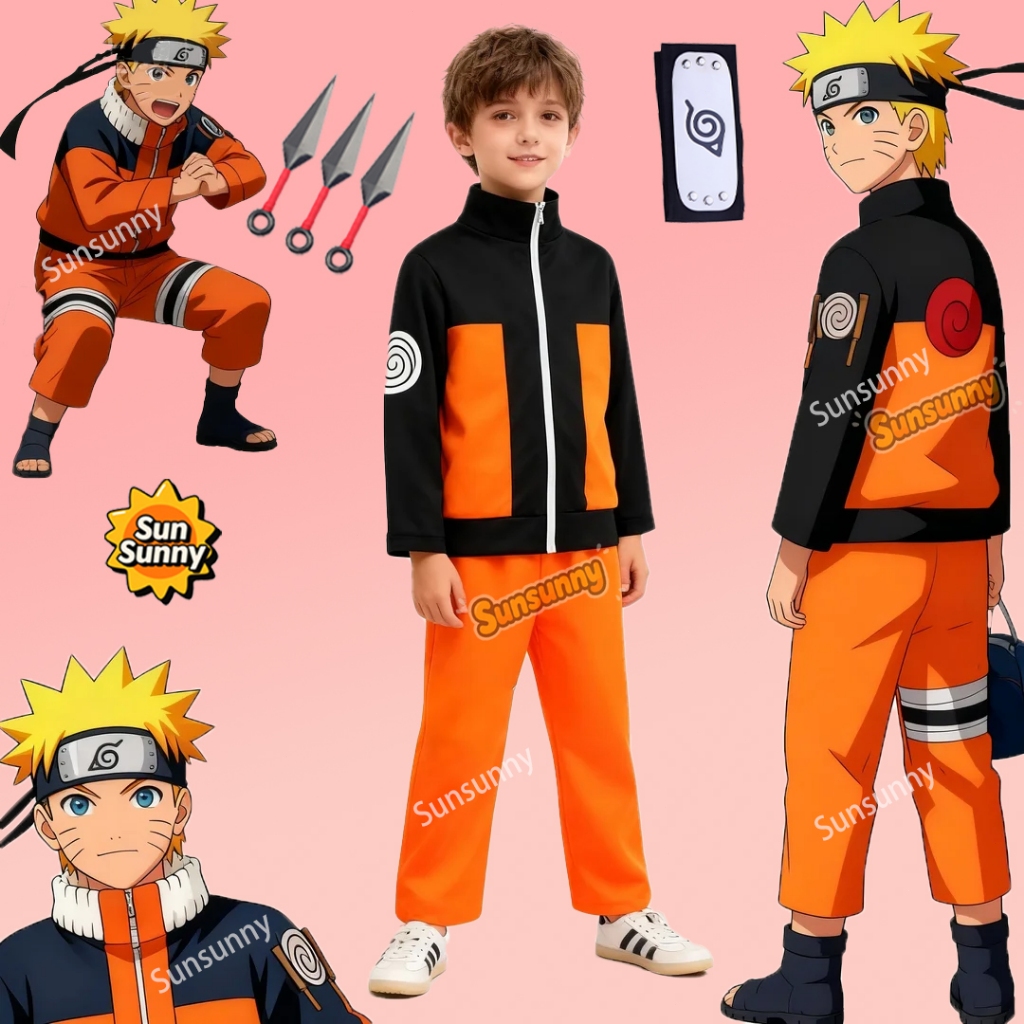 ชุดเครื่องแต่งกายคอสเพลย์นารูโตะ สําหรับเด็ก Naruto Uzumaki เครื่องแต่งกายสำหรับเด็กอะนิเมะเด็กคอสเพลย์ปาร์ตี้ฮาโลวีน
